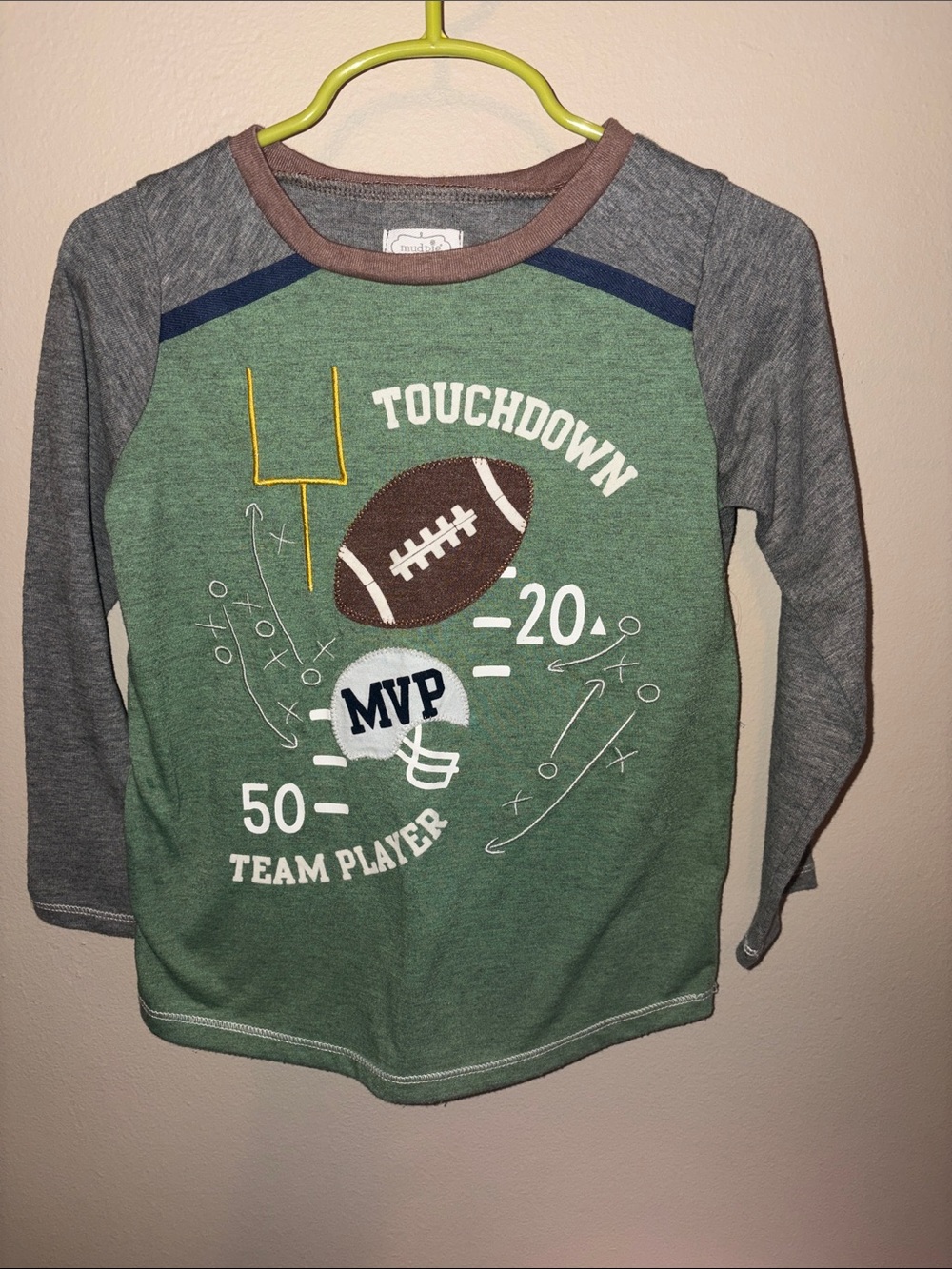 Mud Pie Green and Gray 'Touchdown' Long-Sleeve Kids Tee